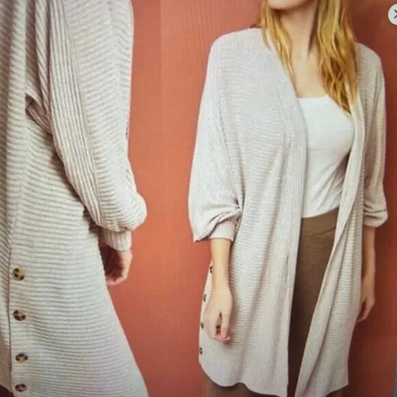 Saturday/Sunday by Anthropologie Ribbed Long Cardigan M Beige/Pink Undertone - Picture 7 of 7